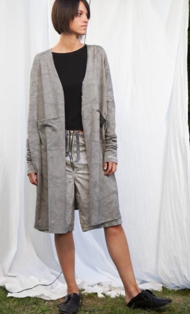 Album Di Famiglia Cardigan Faded Small Cotton Stone Wash White Gray Duster
